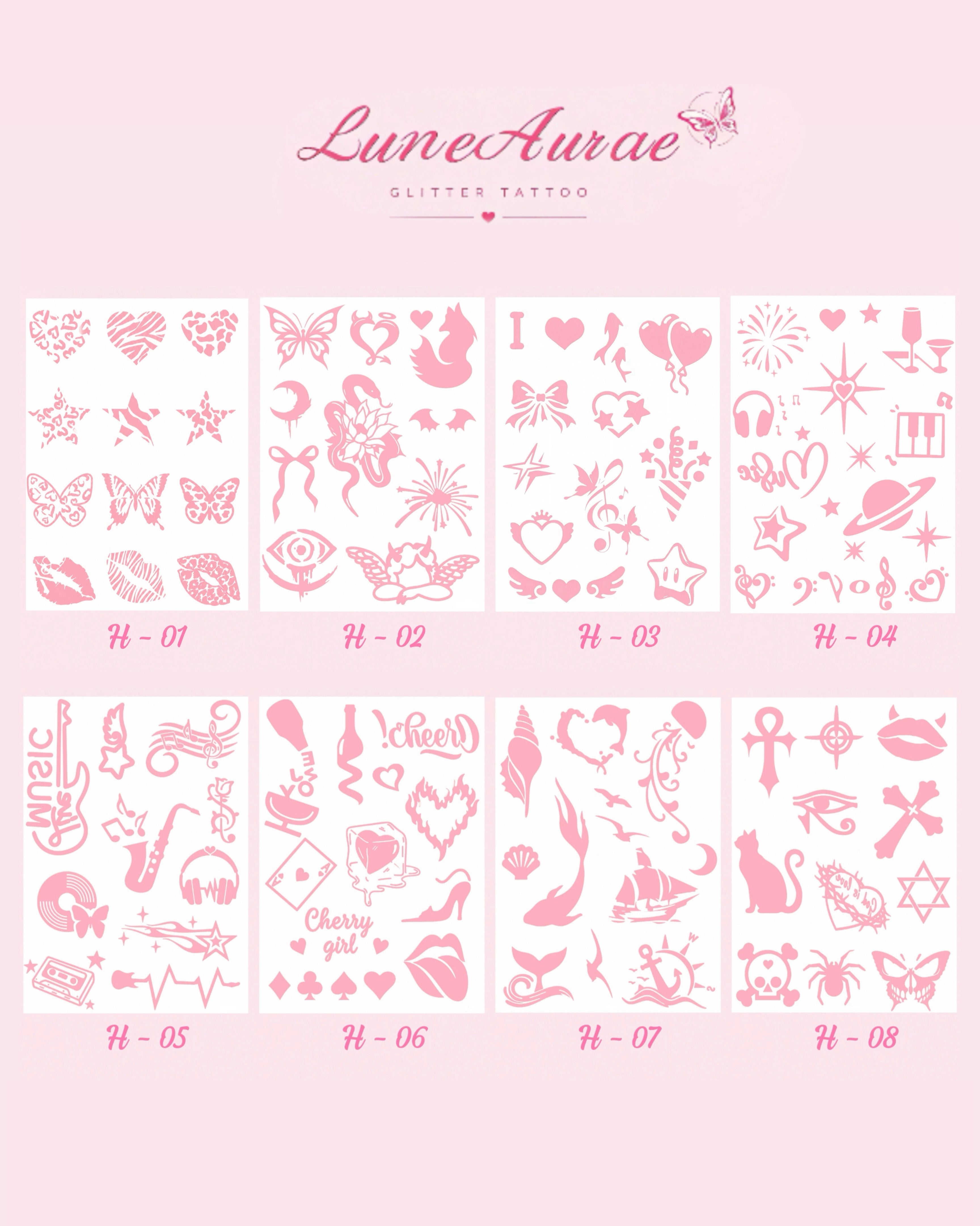 DIY Glitter Tattoo Sticker Set - H series