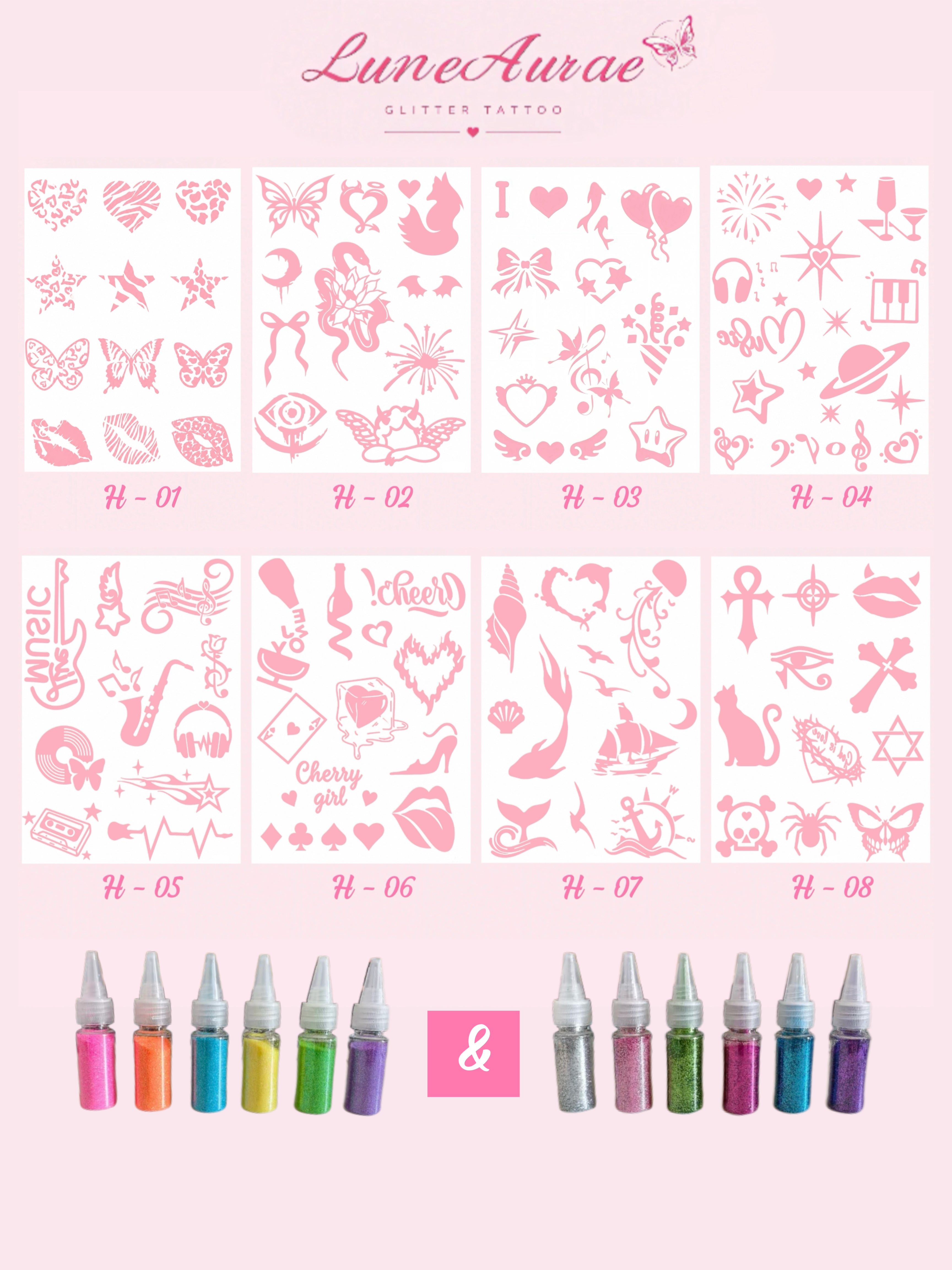 DIY Glitter Tattoo Sticker Set - H series
