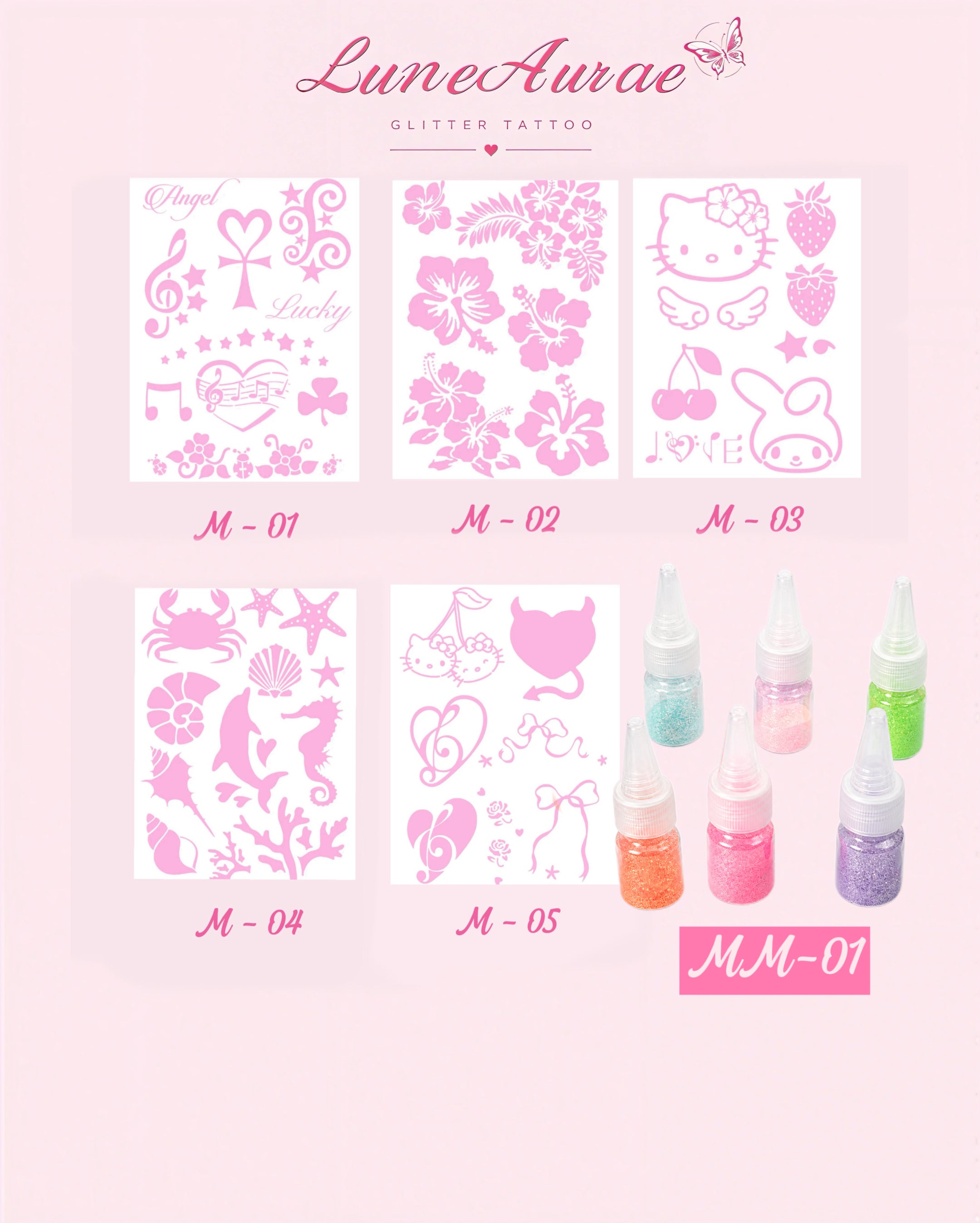 DIY Glitter Tattoo Sticker Set- M series
