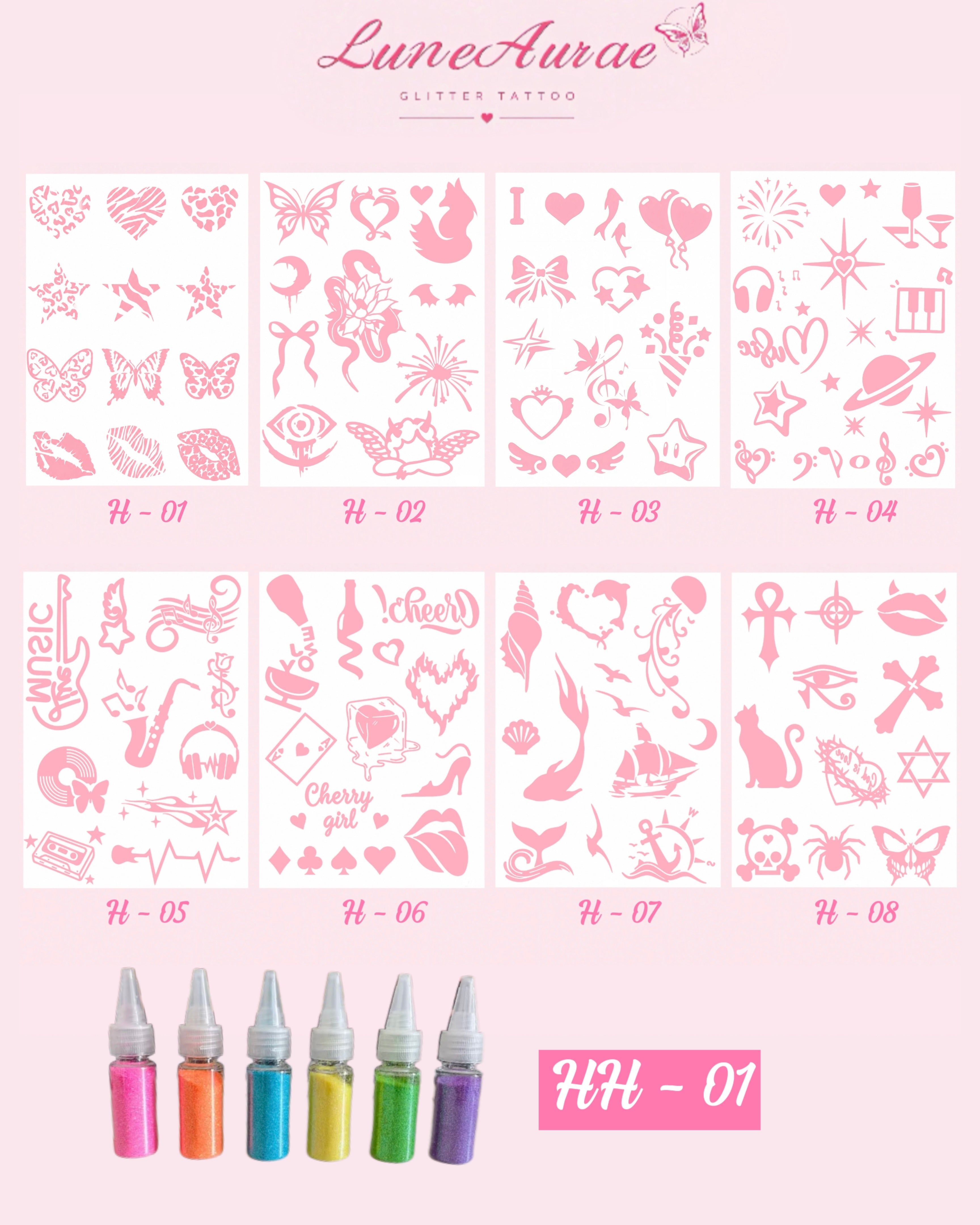 DIY Glitter Tattoo Sticker Set - H series