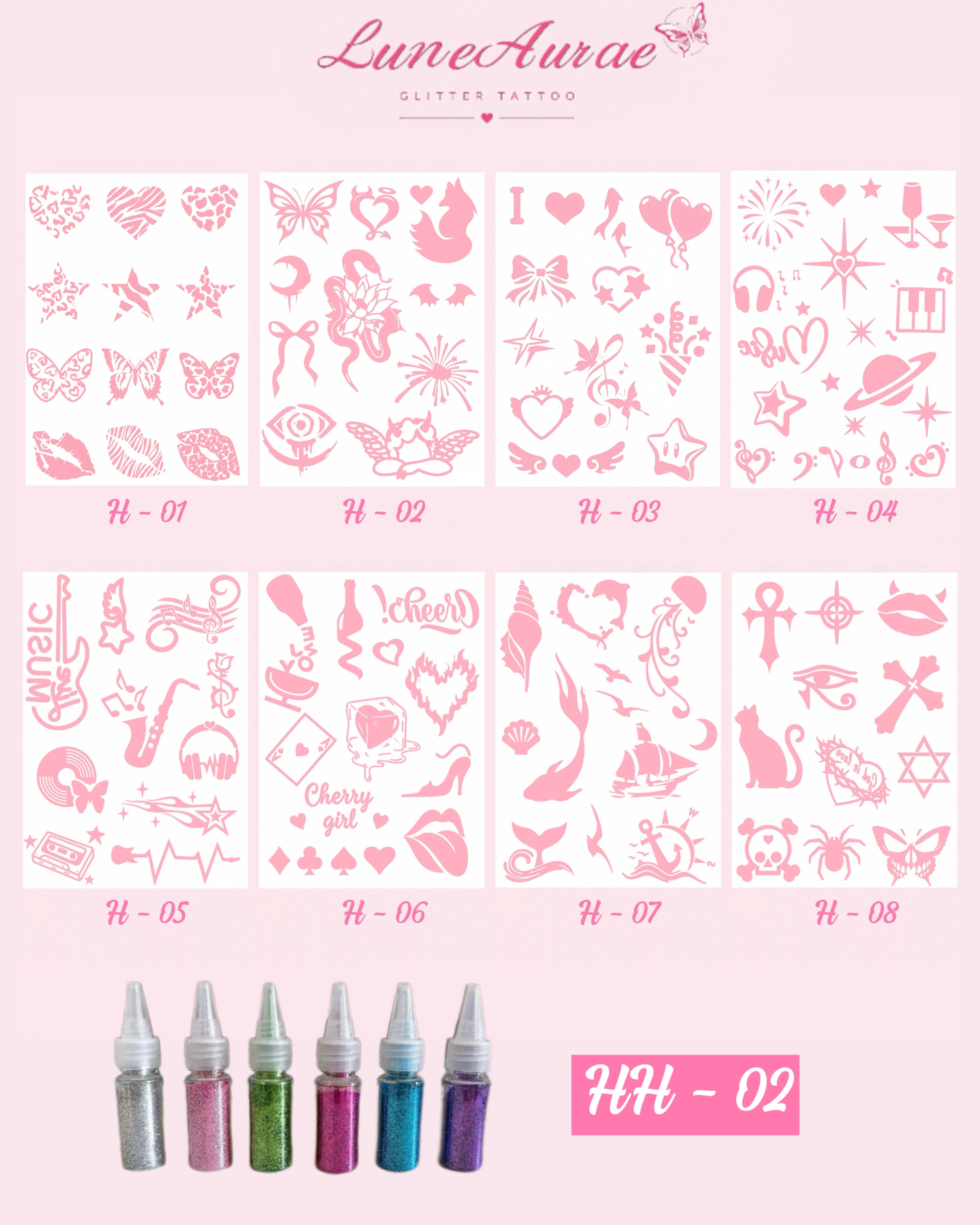 DIY Glitter Tattoo Sticker Set - H series