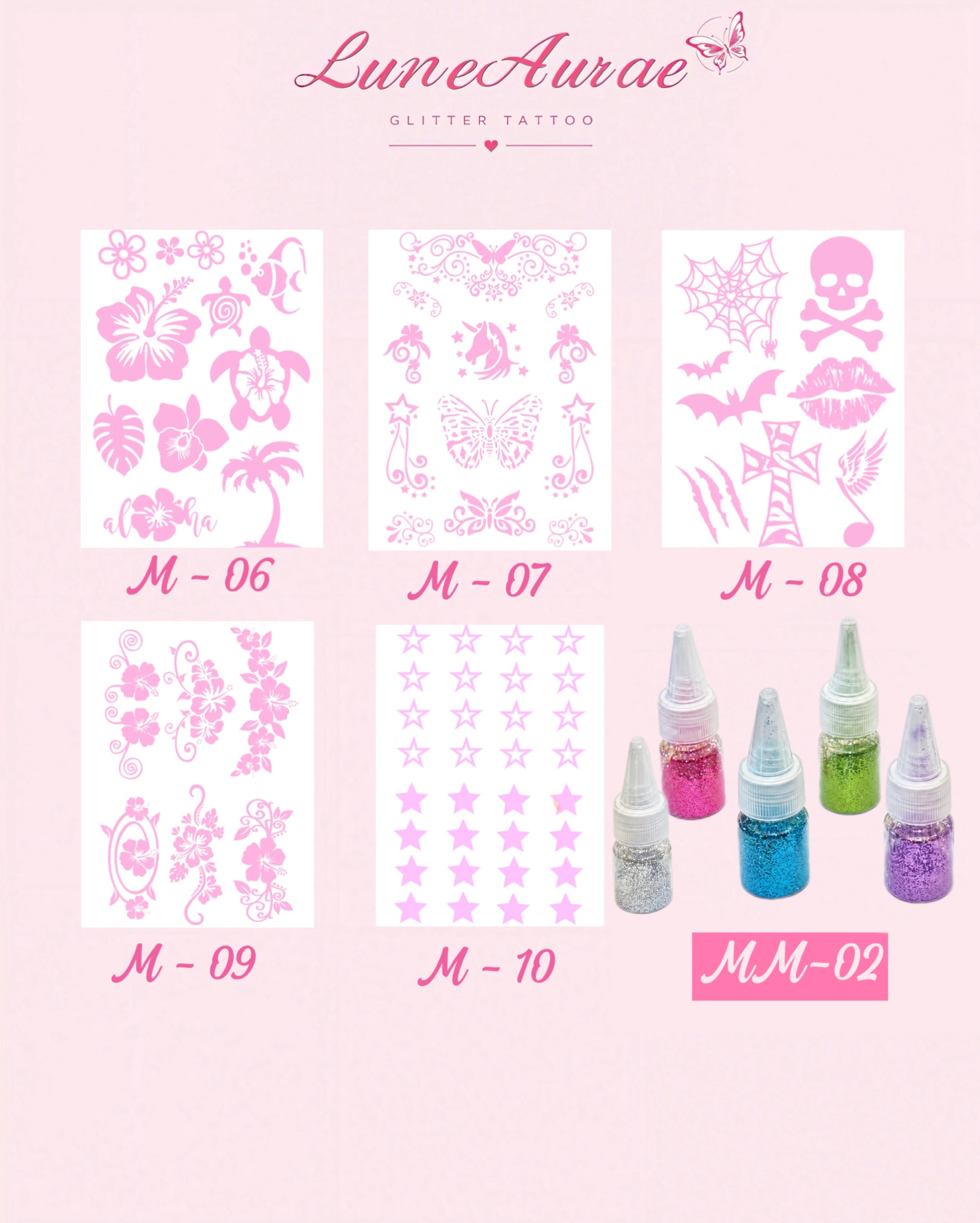 DIY Glitter Tattoo Sticker Set- M series