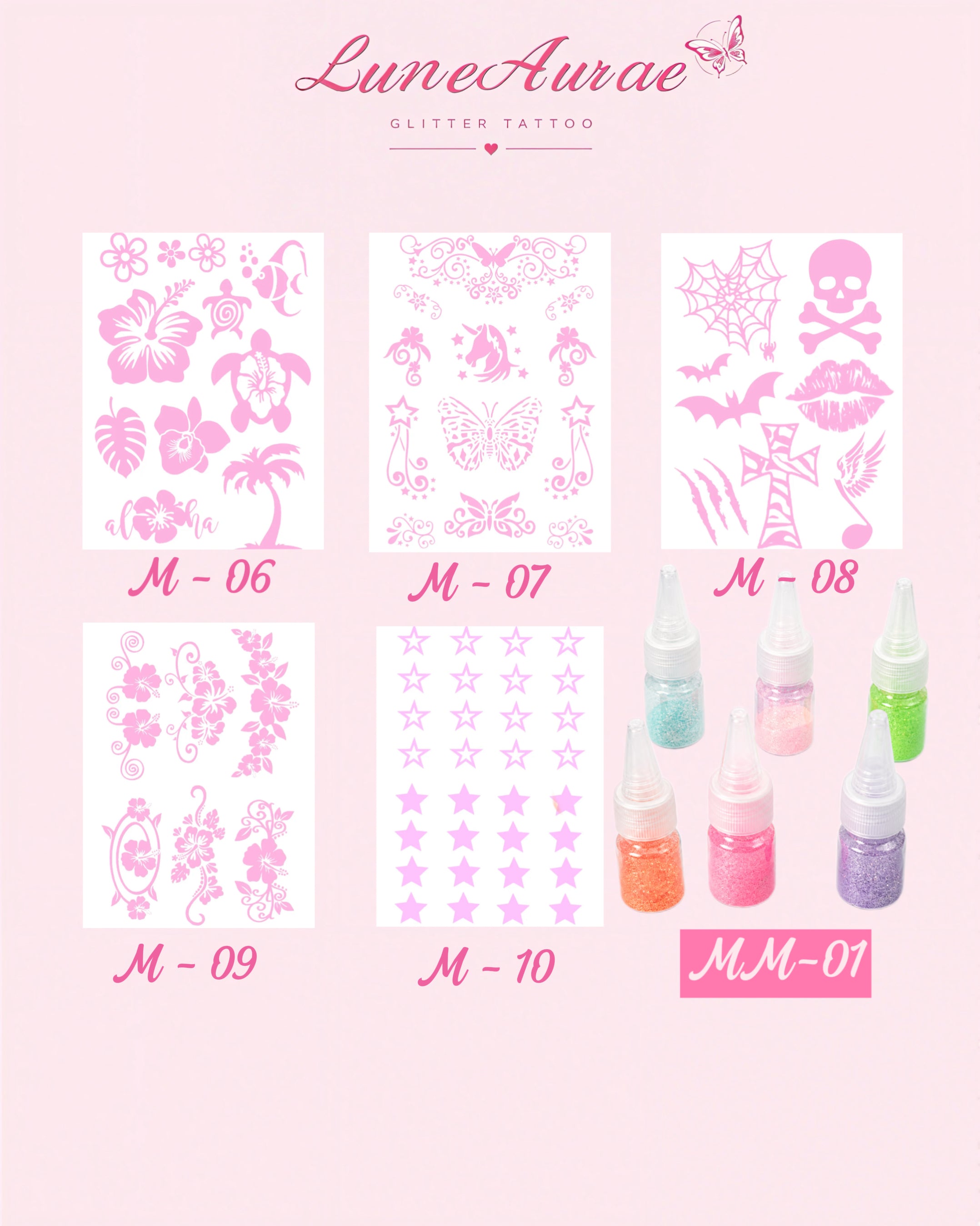 DIY Glitter Tattoo Sticker Set- M series