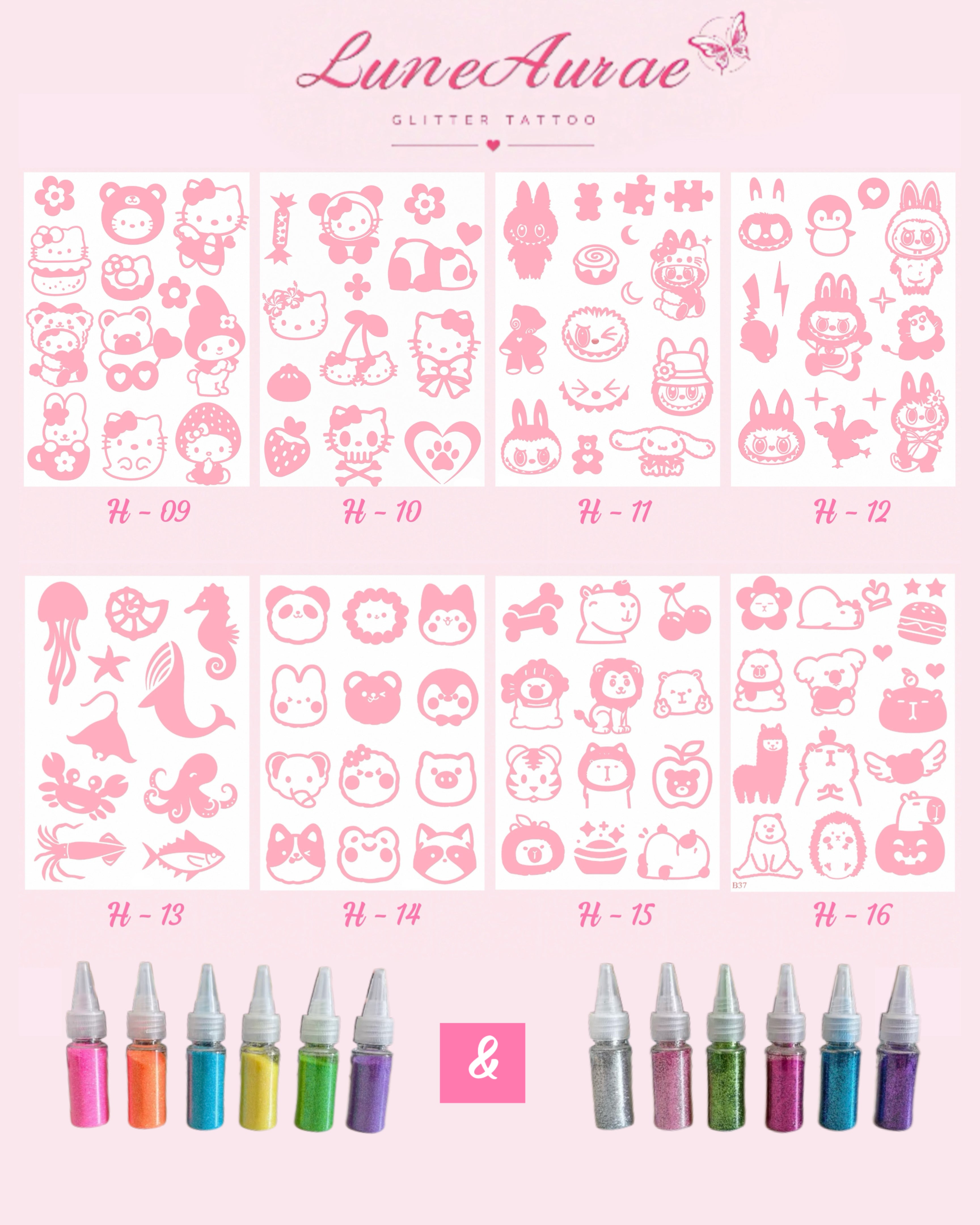 DIY Glitter Tattoo Sticker Set - H series