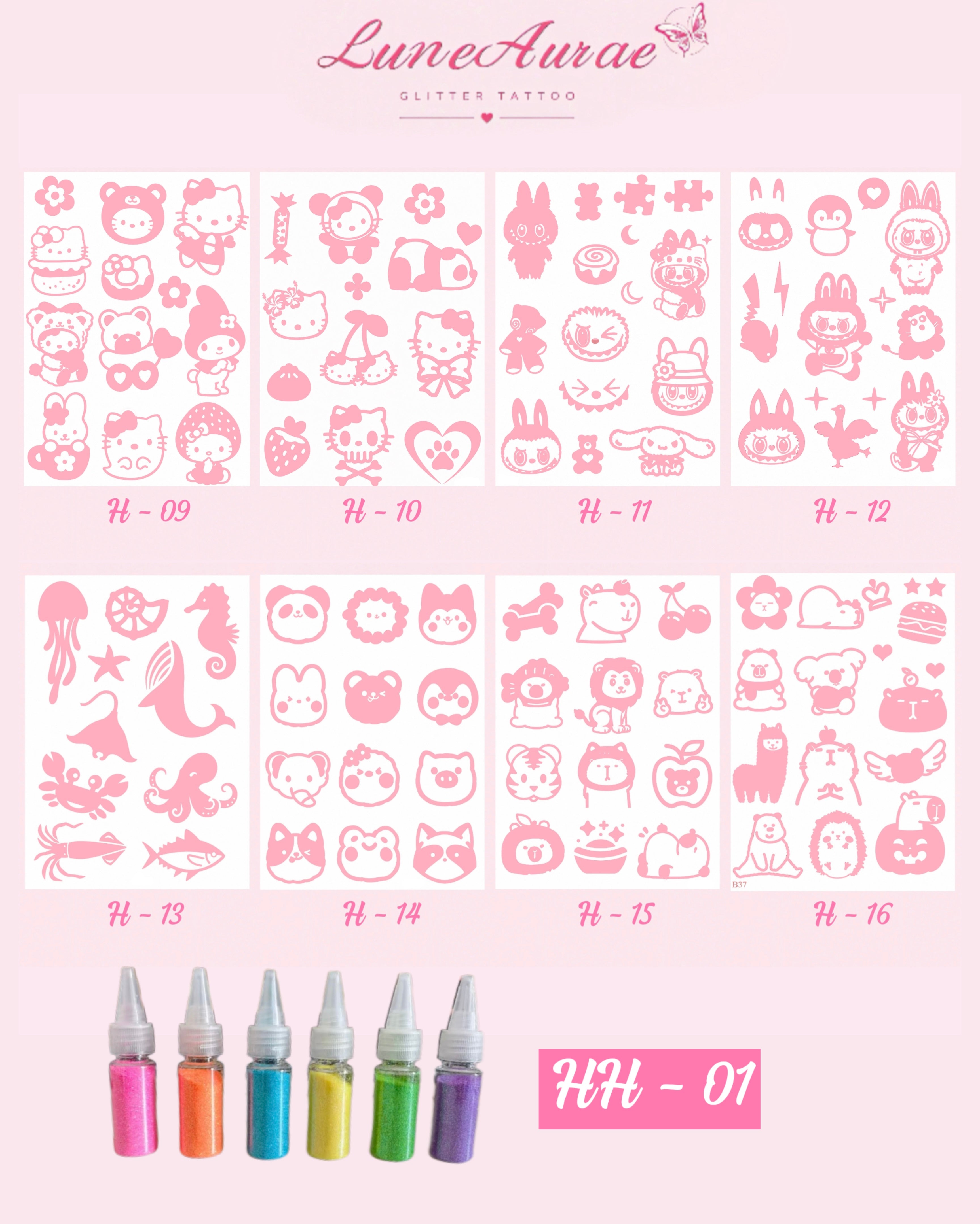 DIY Glitter Tattoo Sticker Set - H series