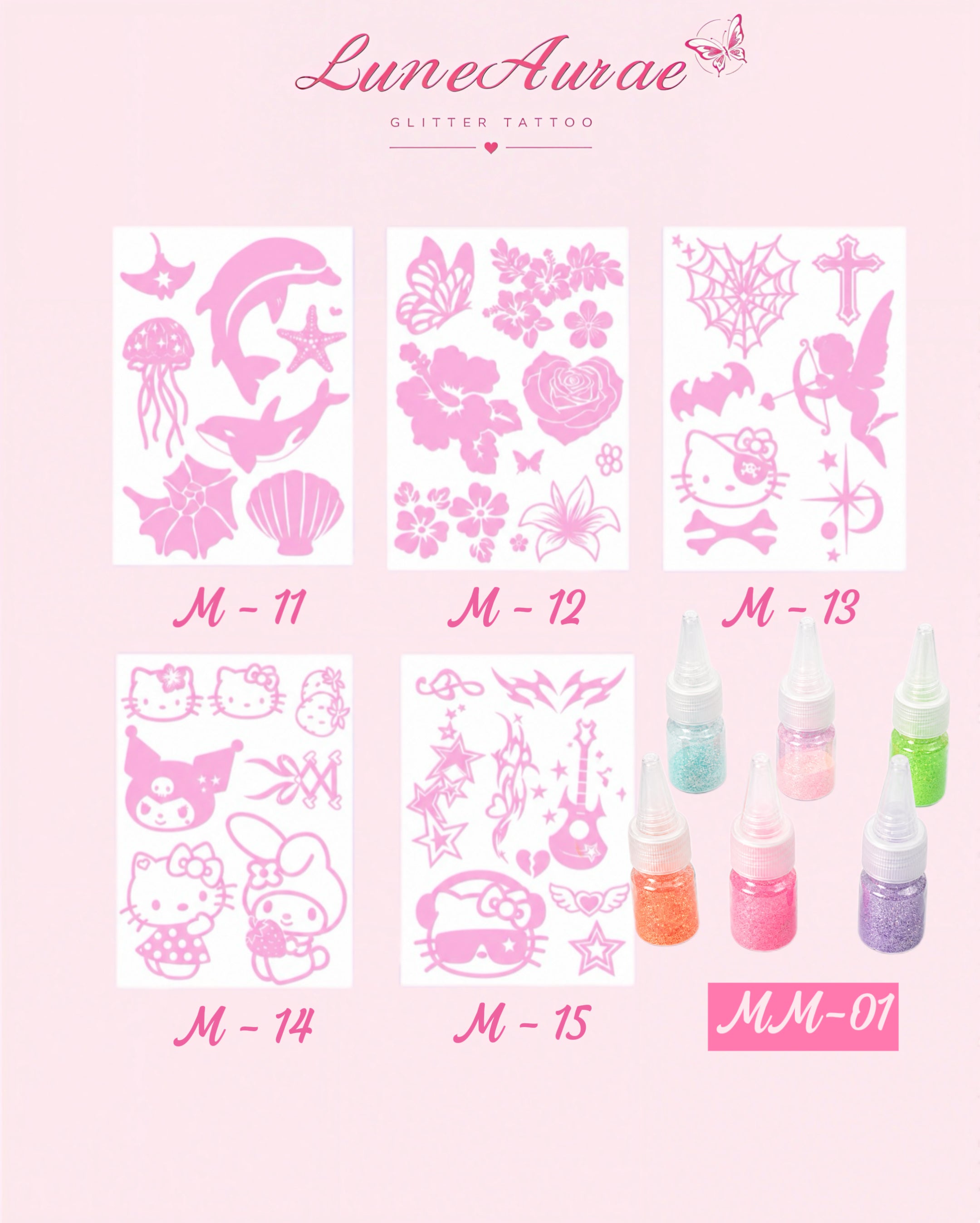 DIY Glitter Tattoo Sticker Set- M series