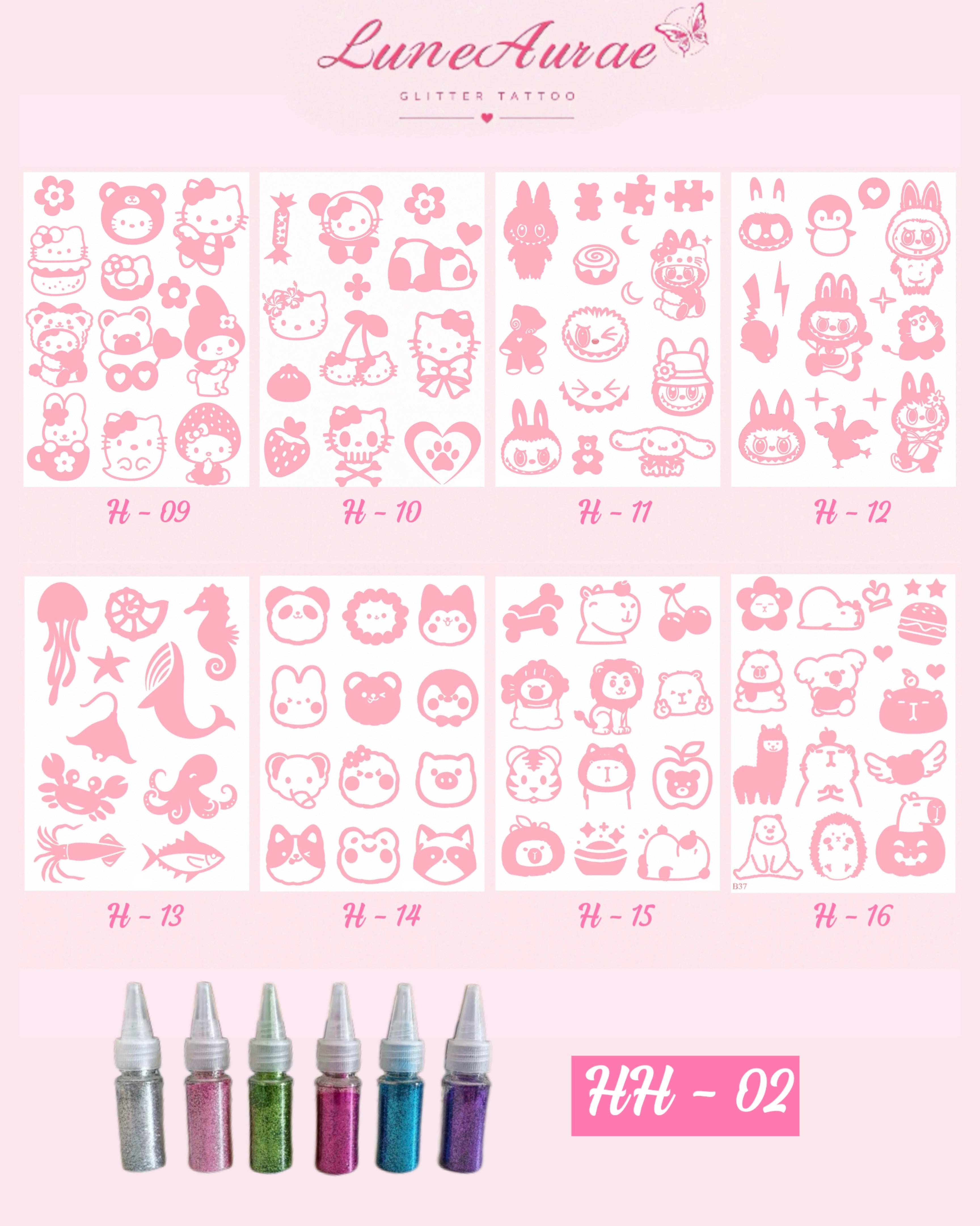 DIY Glitter Tattoo Sticker Set - H series
