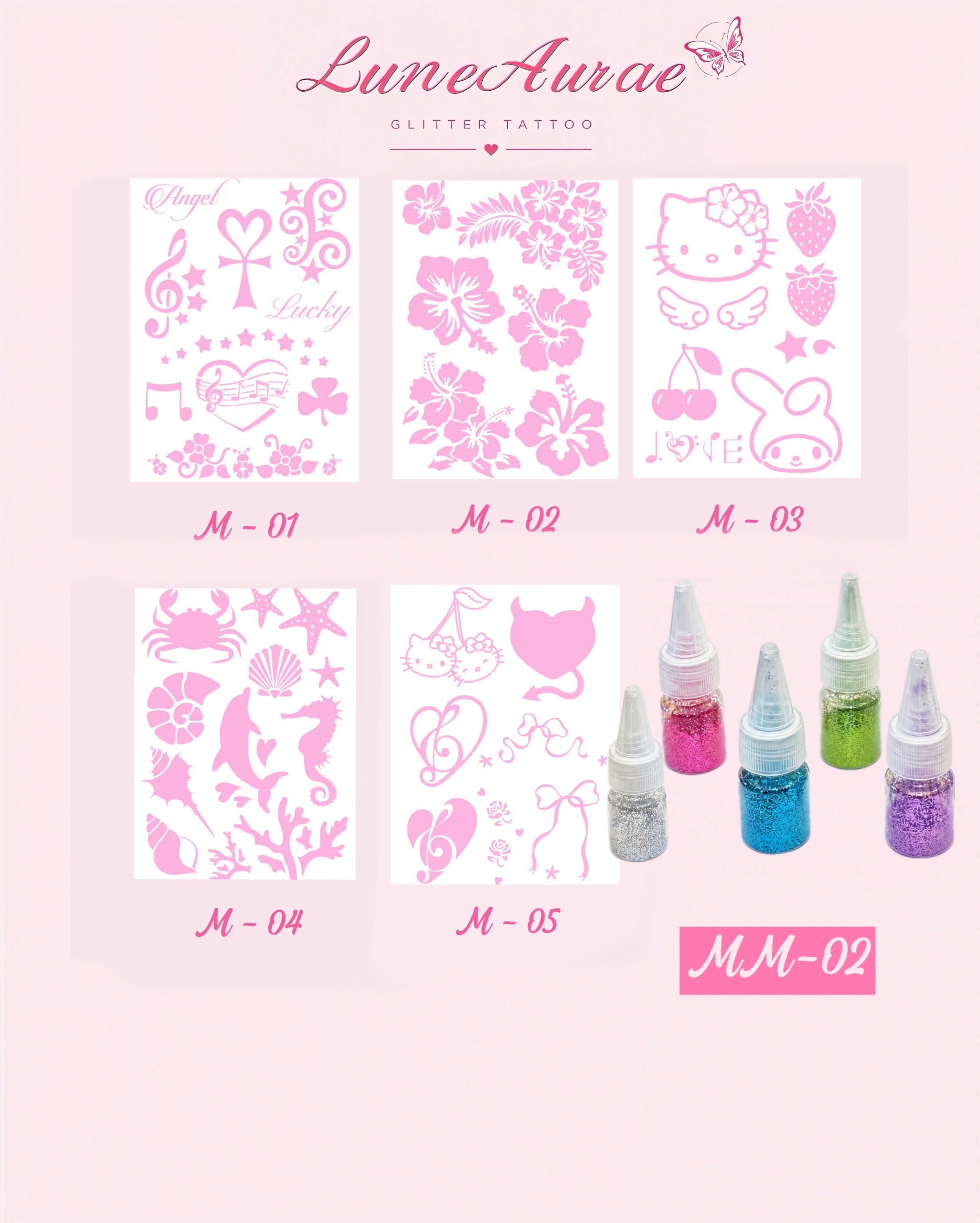 DIY Glitter Tattoo Sticker Set- M series
